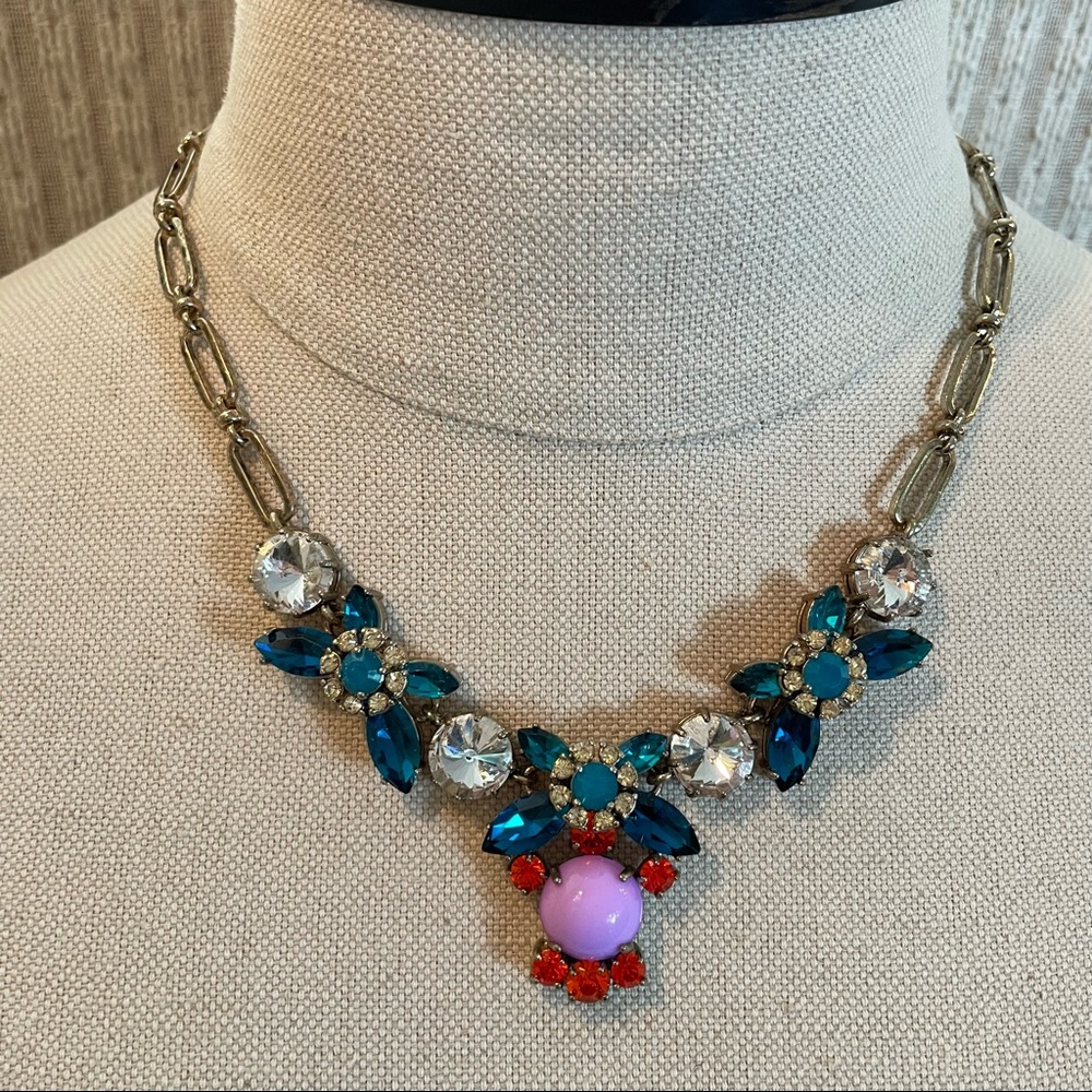 J Crew Cluster Marquise Drop Stone Crystal Bib Statement Necklace